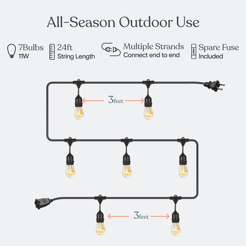 Brightech Ambience Pro Incandescent Outdoor String Lights - Commercial Grade Waterproof Patio Lights with 24 Ft Dimmable Edison Bulbs, Porch String Lights for Patio, Backyard, Christmas - 7 Bulbs 11W - Image 3